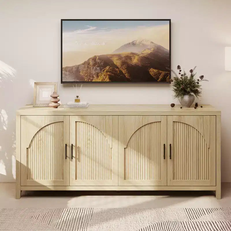 Meuble TV Bestier 70 pour téléviseurs jusqu'à 75 pouces, meuble TV d'appoint de style Mid-Century avec rangement pour salon et chambre