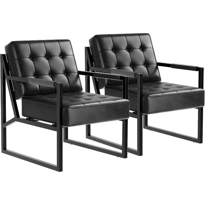 Fauteuil d'appoint moderne du milieu du siècle, fauteuil rembourré en cuir PU avec coussin épais et cadre métallique robuste, fauteuil de salon rétro pour chambre à coucher