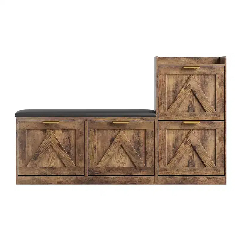 Meuble à chaussures rustique Acekool, banc 4 tiroirs basculants, siège réglable pour entrée, couloir, chambre