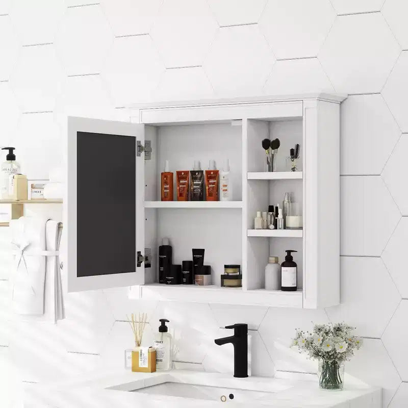 AMMER Armoire à pharmacie 76 x 71 cm, Meuble de rangement mural pour salle de bain, Meuble haut de salle de bain avec miroir, Armoire miroir avec 3 étagères ouvertes
