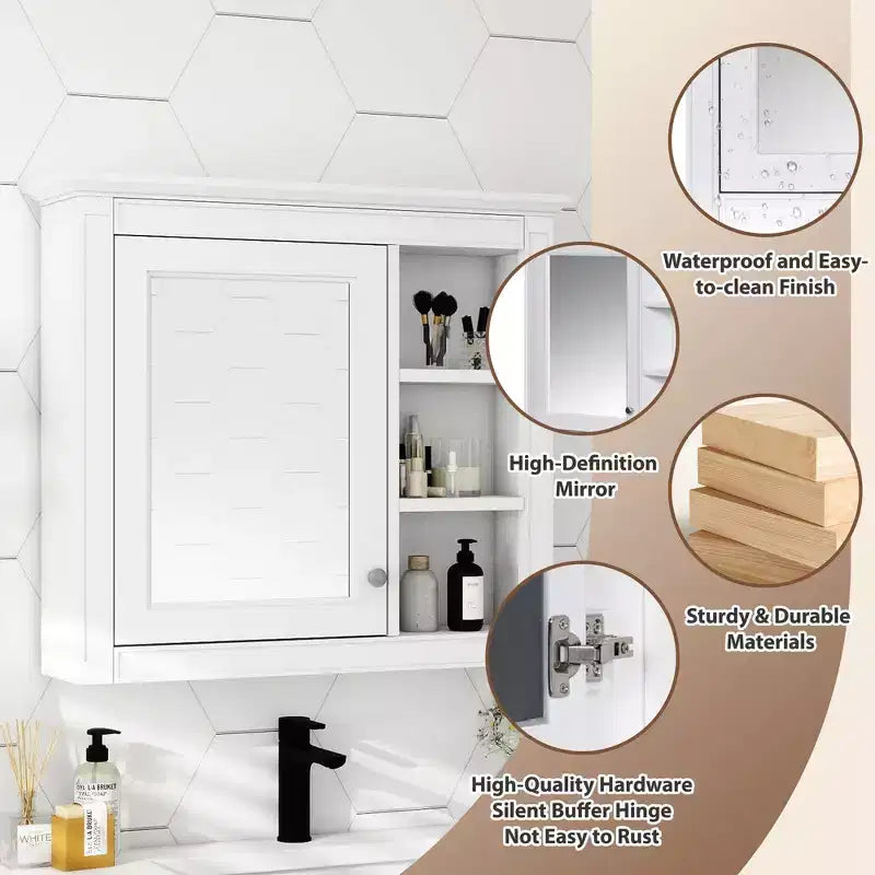 AMMER Armoire à pharmacie 76 x 71 cm, Meuble de rangement mural pour salle de bain, Meuble haut de salle de bain avec miroir, Armoire miroir avec 3 étagères ouvertes
