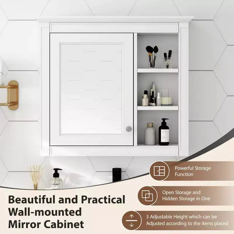 AMMER Armoire à pharmacie 76 x 71 cm, Meuble de rangement mural pour salle de bain, Meuble haut de salle de bain avec miroir, Armoire miroir avec 3 étagères ouvertes
