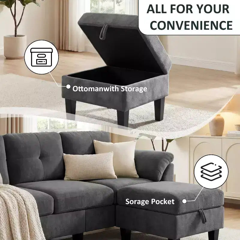Canapé trois places Dyonery de style moderne de 194 cm avec accoudoirs et oreillers en chenille beige