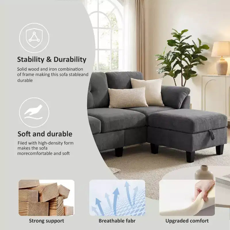 Canapé trois places Dyonery de style moderne de 194 cm avec accoudoirs et oreillers en chenille beige