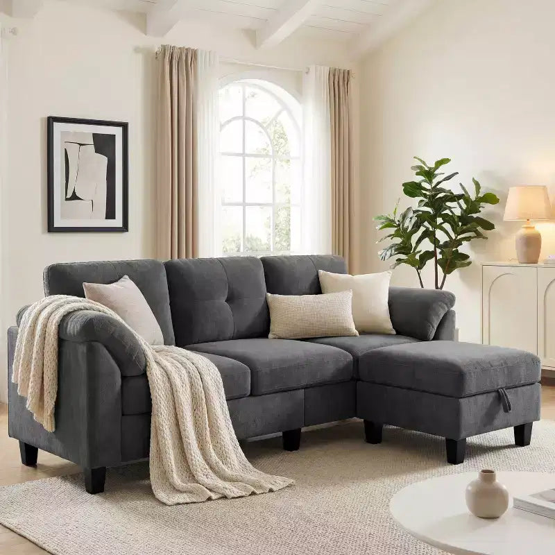 Canapé trois places Dyonery de style moderne de 194 cm avec accoudoirs et oreillers en chenille beige
