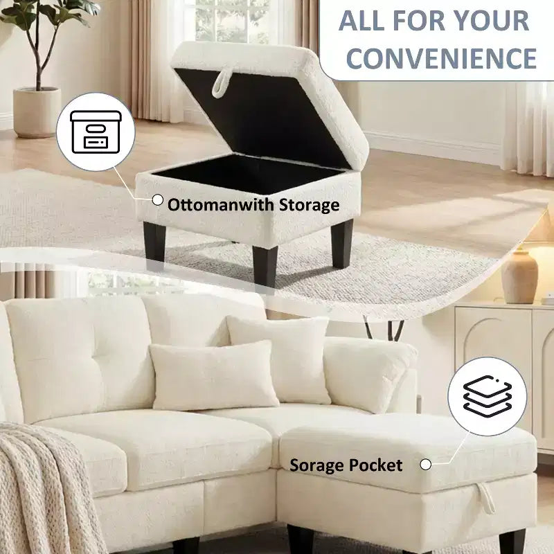 Canapé trois places Dyonery de style moderne de 194 cm avec accoudoirs et oreillers en chenille beige