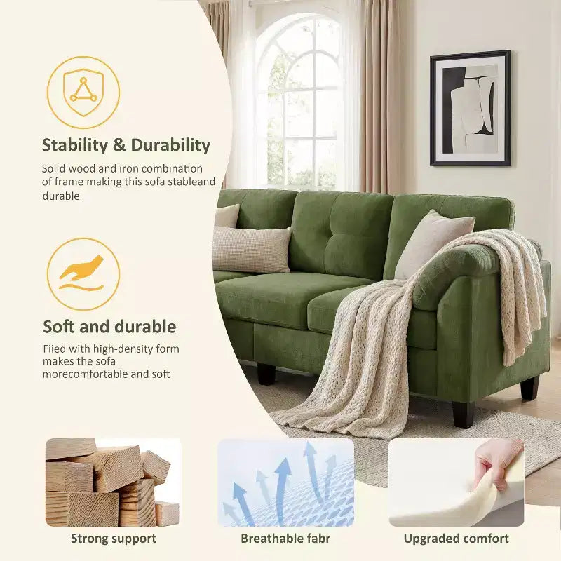 Canapé trois places Dyonery de style moderne de 194 cm avec accoudoirs et oreillers en chenille beige