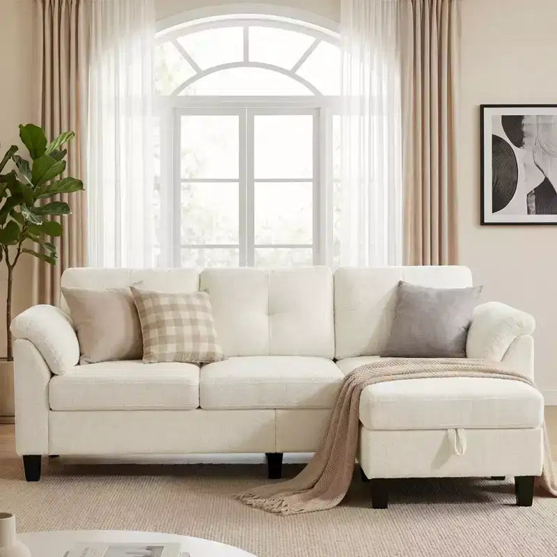 Canapé trois places Dyonery de style moderne de 194 cm avec accoudoirs et oreillers en chenille beige