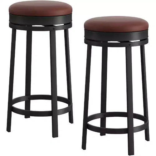 Tabourets de bar pivotants 24 pouces (lot de 4), revêtement en cuir PU, cadre en métal, sans dossier, hauteur comptoir pour îlot de cuisine/bar de maison