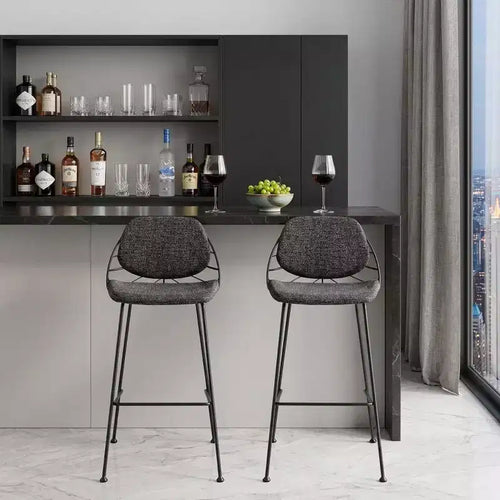 30 chaises de bar à dossier bas en acier noir, hauteur bar