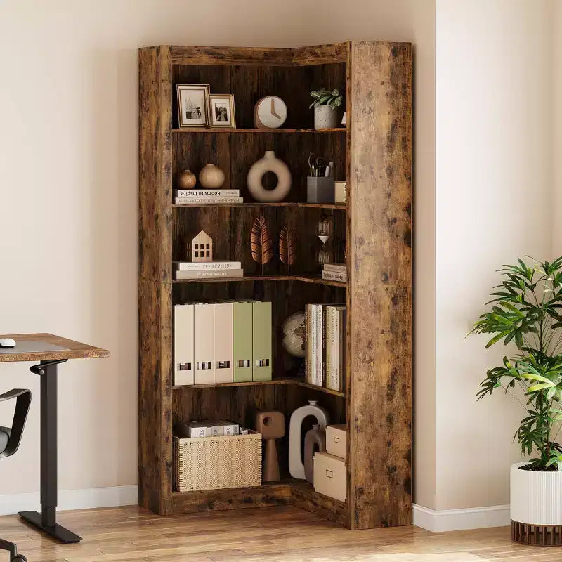 Étagère d'angle en forme de L robuste de 182 cm de haut pour bureau, bibliothèque de rangement ouverte à 5 niveaux, grande étagère de présentation en bois, pour salon ou chambre à coucher