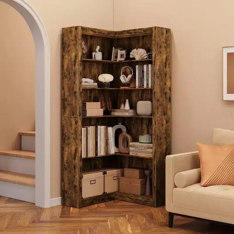 Étagère d'angle en forme de L robuste de 182 cm de haut pour bureau, bibliothèque de rangement ouverte à 5 niveaux, grande étagère de présentation en bois, pour salon ou chambre à coucher