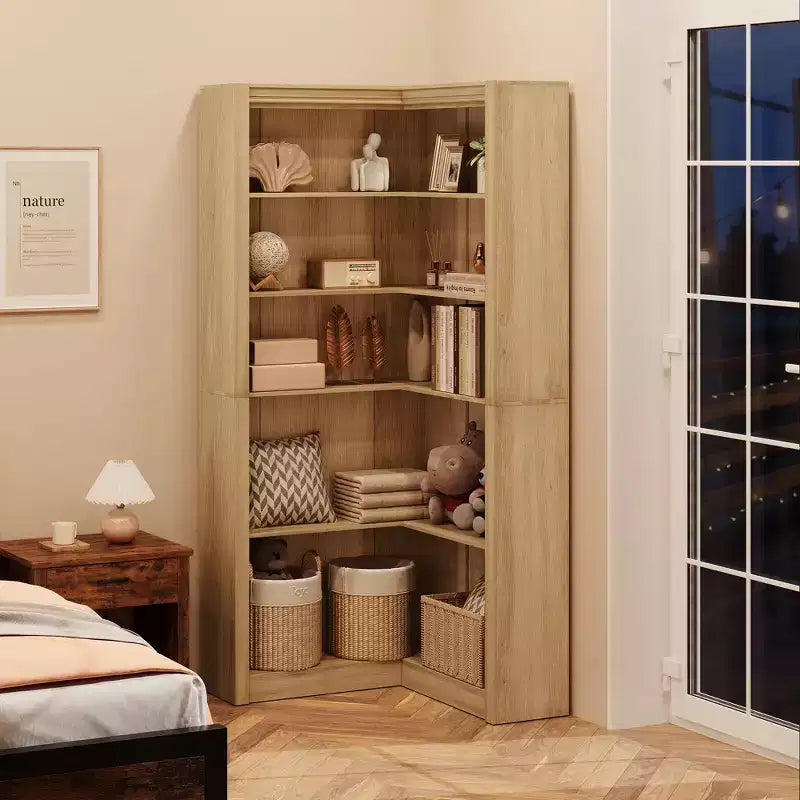 Étagère d'angle en forme de L robuste de 182 cm de haut pour bureau, bibliothèque de rangement ouverte à 5 niveaux, grande étagère de présentation en bois, pour salon ou chambre à coucher