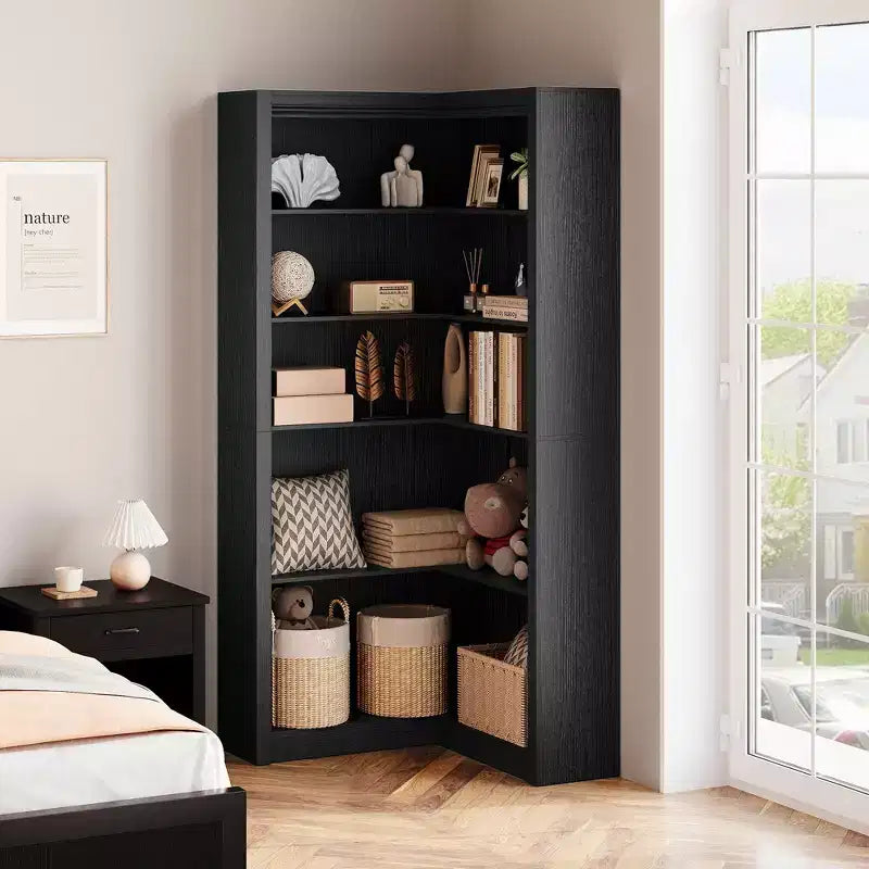 Étagère d'angle en forme de L robuste de 182 cm de haut pour bureau, bibliothèque de rangement ouverte à 5 niveaux, grande étagère de présentation en bois, pour salon ou chambre à coucher