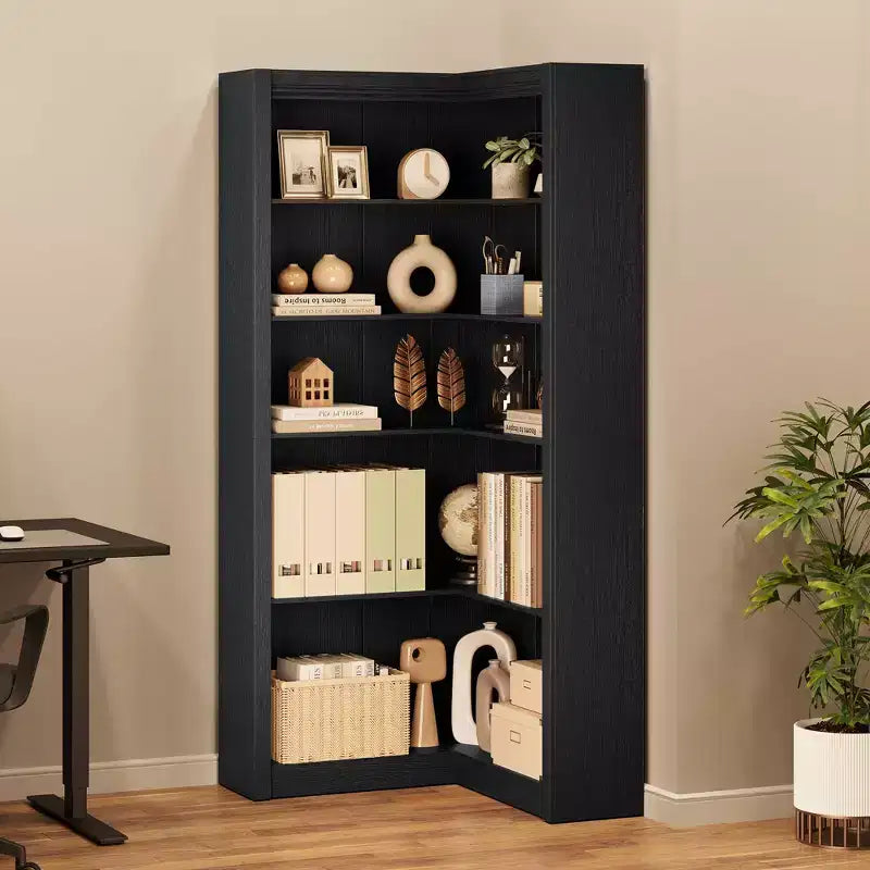 Étagère d'angle en forme de L robuste de 182 cm de haut pour bureau, bibliothèque de rangement ouverte à 5 niveaux, grande étagère de présentation en bois, pour salon ou chambre à coucher