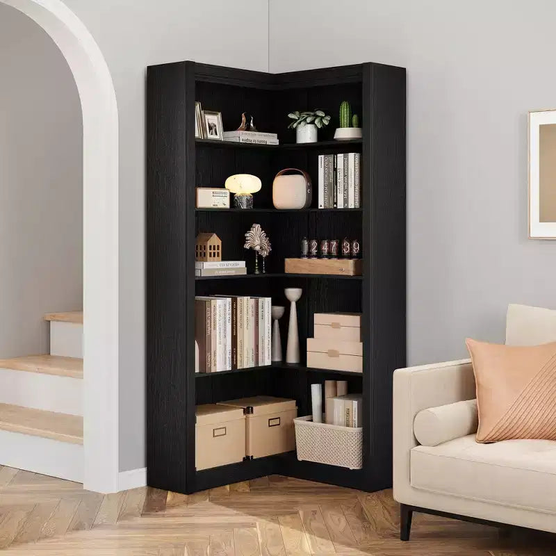 Étagère d'angle en forme de L robuste de 182 cm de haut pour bureau, bibliothèque de rangement ouverte à 5 niveaux, grande étagère de présentation en bois, pour salon ou chambre à coucher