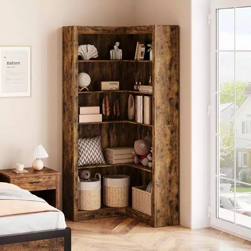 Étagère d'angle en forme de L robuste de 182 cm de haut pour bureau, bibliothèque de rangement ouverte à 5 niveaux, grande étagère de présentation en bois, pour salon ou chambre à coucher