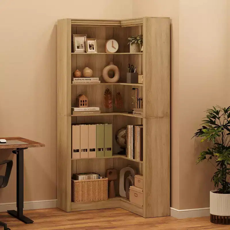 Étagère d'angle en forme de L robuste de 182 cm de haut pour bureau, bibliothèque de rangement ouverte à 5 niveaux, grande étagère de présentation en bois, pour salon ou chambre à coucher