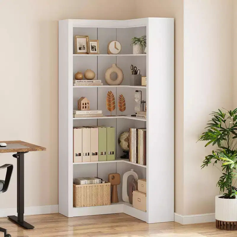 Étagère d'angle en forme de L robuste de 182 cm de haut pour bureau, bibliothèque de rangement ouverte à 5 niveaux, grande étagère de présentation en bois, pour salon ou chambre à coucher