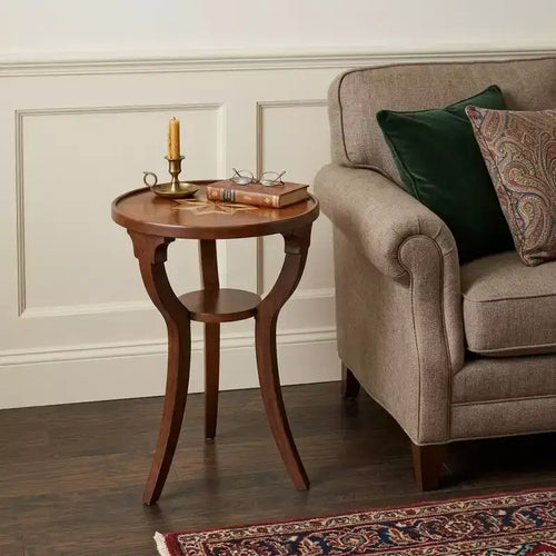 Table d'appoint ronde de 24 po en bois manufacturé frêne brun et olive avec étagère