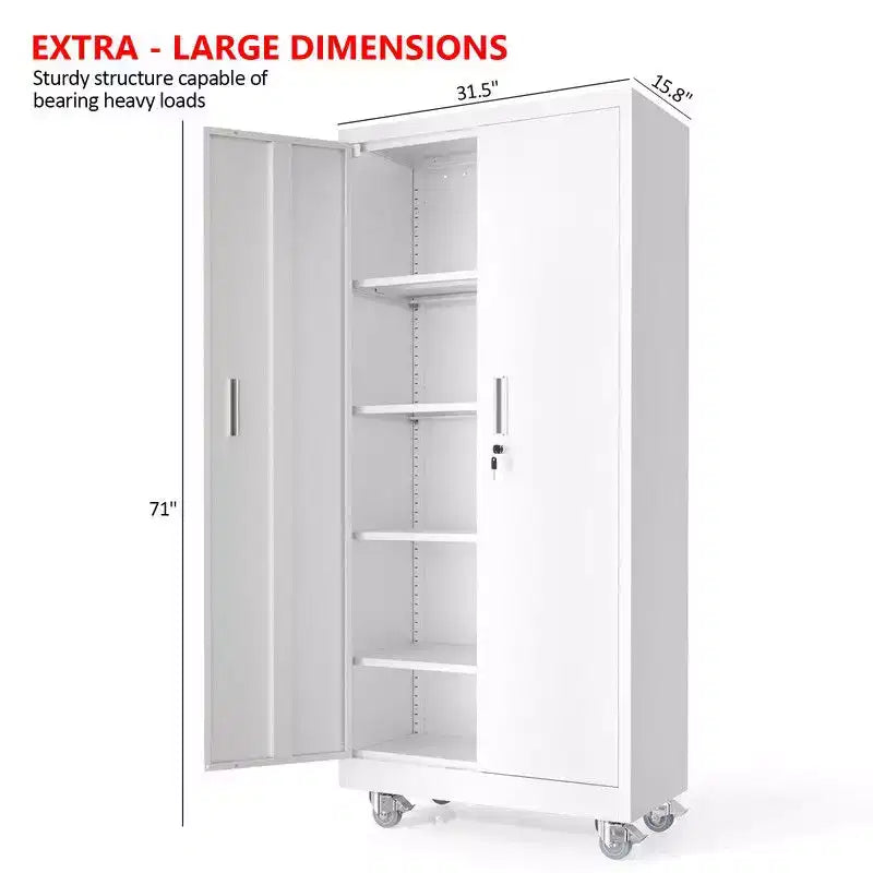Armoire à outils blanche de 180 cm avec roulettes