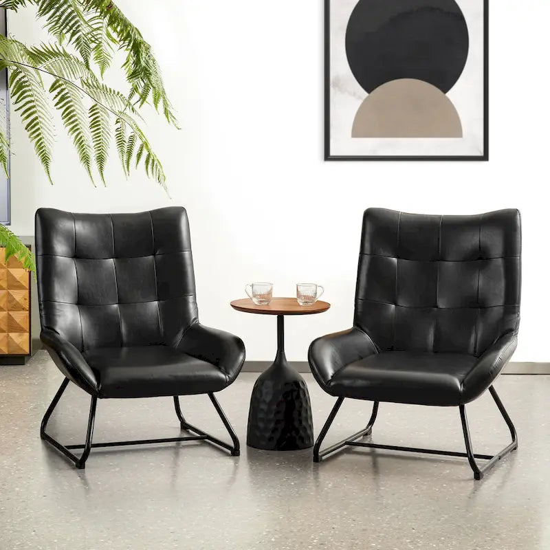 Lot de 2 fauteuils d'appoint à oreilles avec pieds en métal, revêtement en similicuir de 90 cm de hauteur