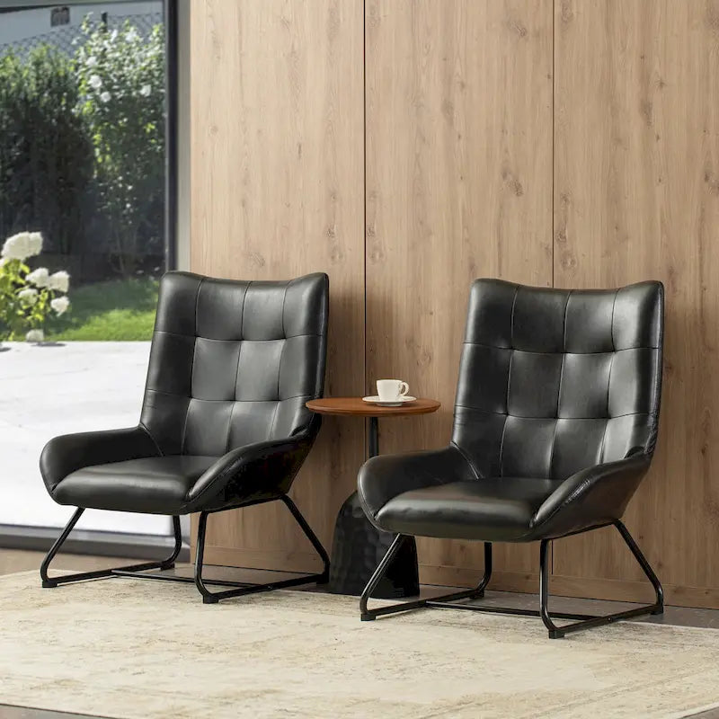 Lot de 2 fauteuils d'appoint à oreilles avec pieds en métal, revêtement en similicuir de 90 cm de hauteur