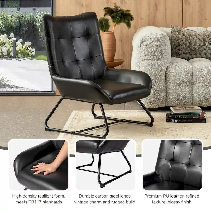 Lot de 2 fauteuils d'appoint à oreilles avec pieds en métal, revêtement en similicuir de 90 cm de hauteur