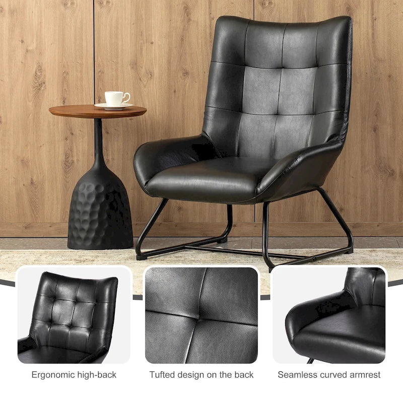 Lot de 2 fauteuils d'appoint à oreilles avec pieds en métal, revêtement en similicuir de 90 cm de hauteur