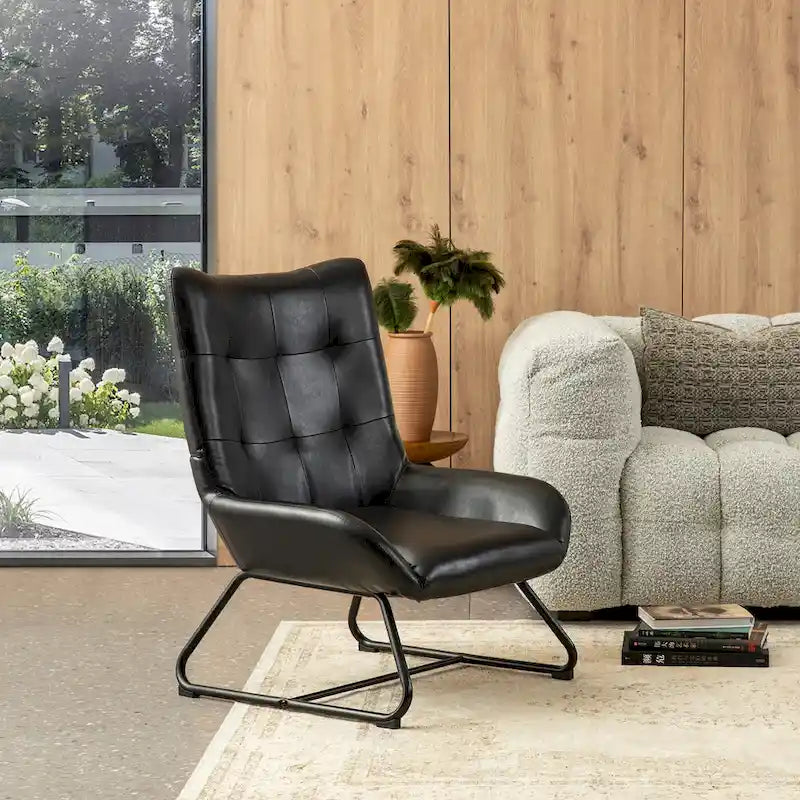 Lot de 2 fauteuils d'appoint à oreilles avec pieds en métal, revêtement en similicuir de 90 cm de hauteur