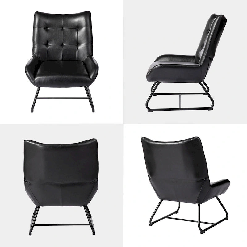 Lot de 2 fauteuils d'appoint à oreilles avec pieds en métal, revêtement en similicuir de 90 cm de hauteur