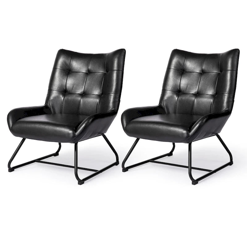 Lot de 2 fauteuils d'appoint à oreilles avec pieds en métal, revêtement en similicuir de 90 cm de hauteur