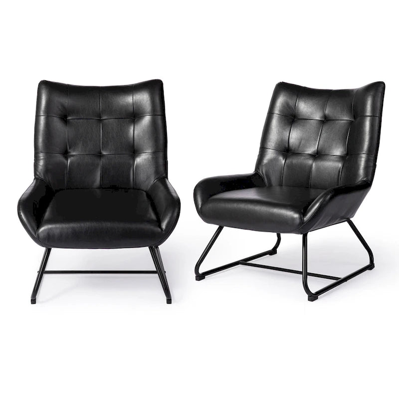 Lot de 2 fauteuils d'appoint à oreilles avec pieds en métal, revêtement en similicuir de 90 cm de hauteur