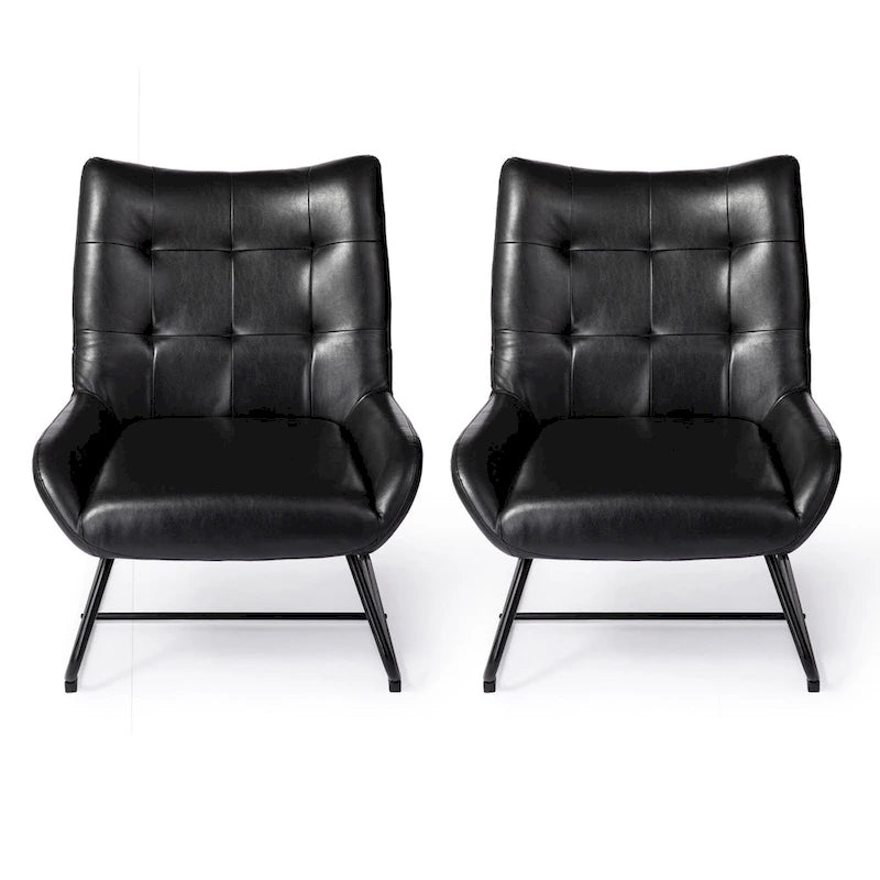Lot de 2 fauteuils d'appoint à oreilles avec pieds en métal, revêtement en similicuir de 90 cm de hauteur