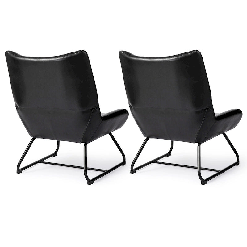 Lot de 2 fauteuils d'appoint à oreilles avec pieds en métal, revêtement en similicuir de 90 cm de hauteur