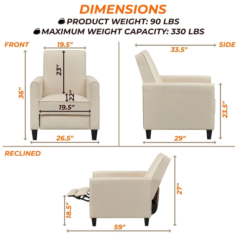 Fauteuil inclinable avec repose-pieds réglable et accoudoirs rembourrés