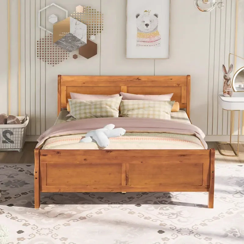 Lit plate-forme en bois de taille Queen avec tête et pied de lit