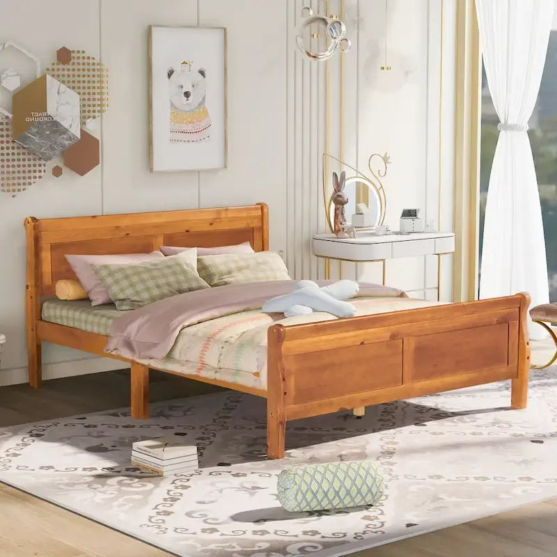 Lit plate-forme en bois de taille Queen avec tête et pied de lit