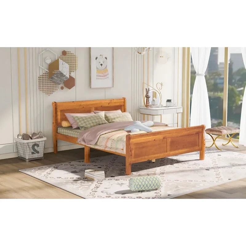 Lit plate-forme en bois de taille Queen avec tête et pied de lit