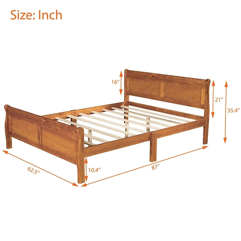 Lit plate-forme en bois de taille Queen avec tête et pied de lit