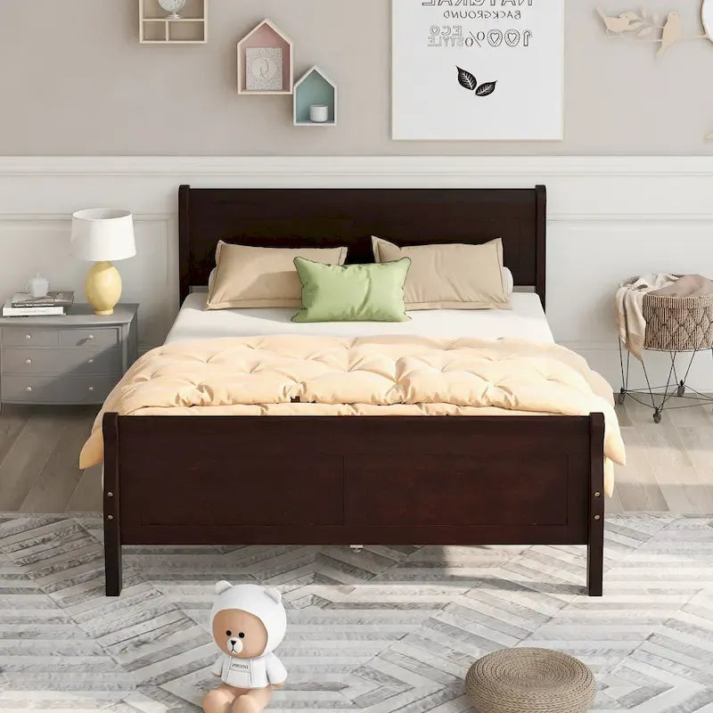 Lit plate-forme en bois de taille Queen avec tête et pied de lit