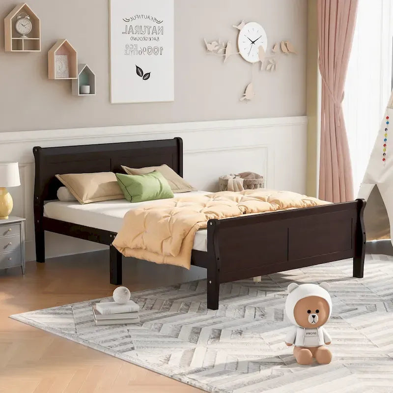 Lit plate-forme en bois de taille Queen avec tête et pied de lit