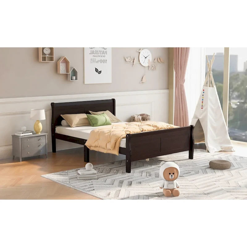 Lit plate-forme en bois de taille Queen avec tête et pied de lit