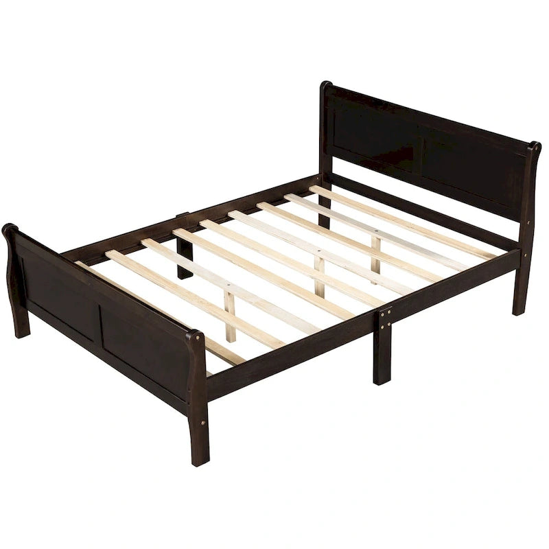 Lit plate-forme en bois de taille Queen avec tête et pied de lit