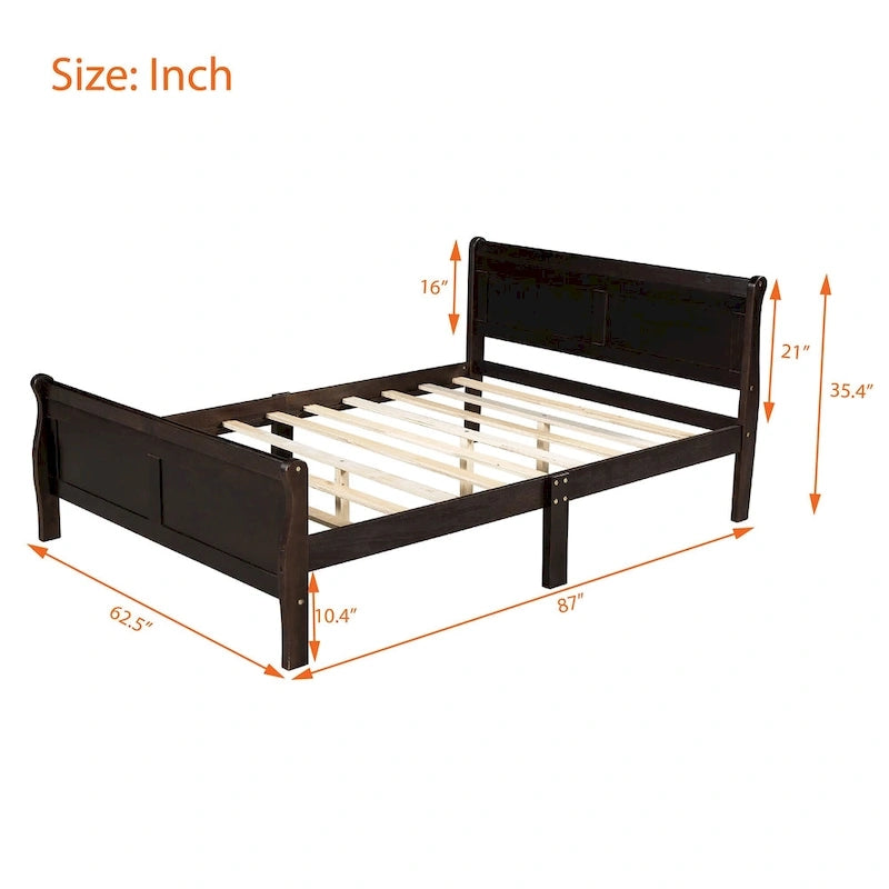 Lit plate-forme en bois de taille Queen avec tête et pied de lit