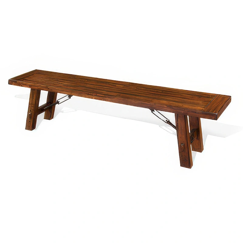 Banc de salle à manger de 72 pouces avec bois brun vieilli et accents métalliques à tendeur