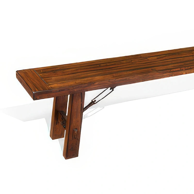 Banc de salle à manger de 72 pouces avec bois brun vieilli et accents métalliques à tendeur
