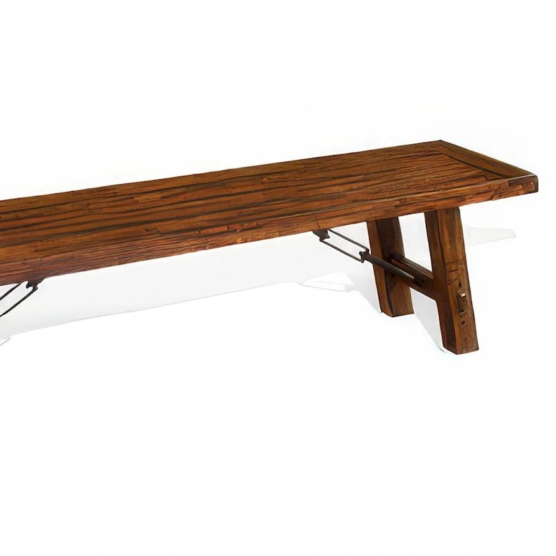 Banc de salle à manger de 72 pouces avec bois brun vieilli et accents métalliques à tendeur