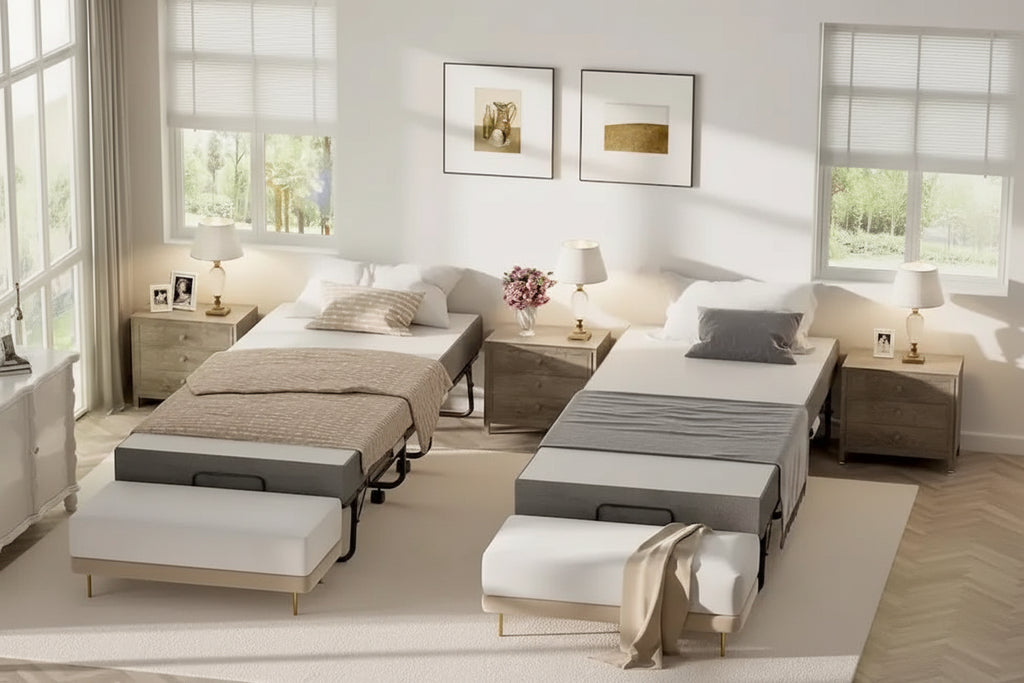 Lit d'appoint pliant avec matelas en mousse à mémoire de forme et roulettes