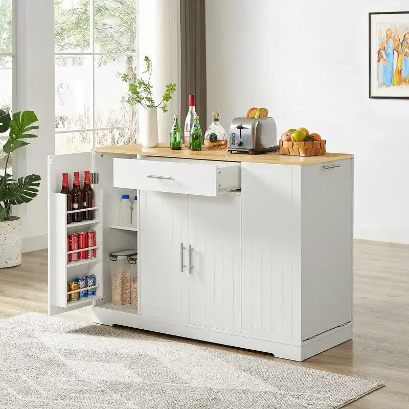 Îlot de Cuisine de 53 Pouces avec Tiroirs et Meuble Poubelle Intégré